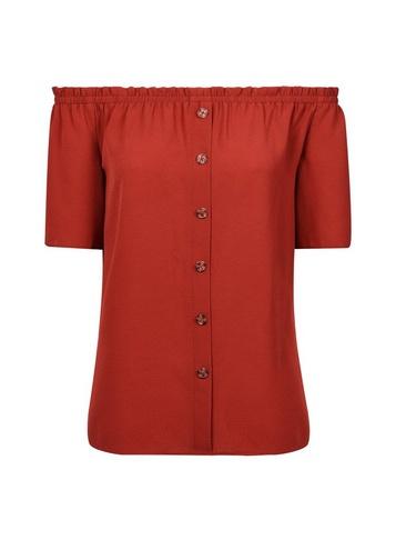 Dorothy Perkins Rust Button Through Bardot Top