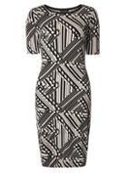 Dorothy Perkins Blush And Black Geometric Print Bodycon Dress