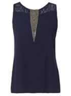 Dorothy Perkins *tenki Blue Embroidered Party Top