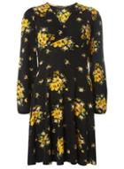 Dorothy Perkins Black And Yellow Floral Print Fit And Flare Dress