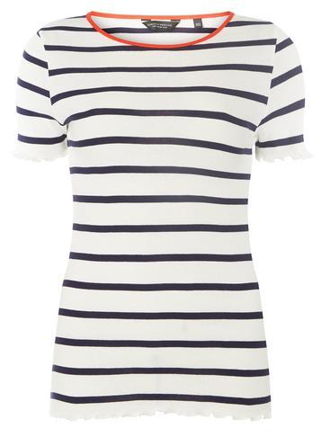 Dorothy Perkins Ivory Striped Lettuce Edge T-shirt