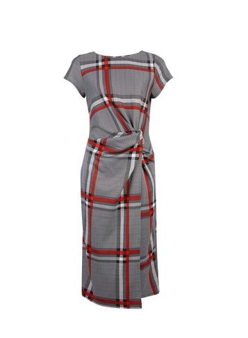 Dorothy Perkins Orange And Grey Check Midi Wrap Dress