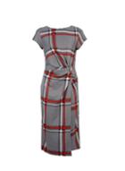 Dorothy Perkins Orange And Grey Check Midi Wrap Dress