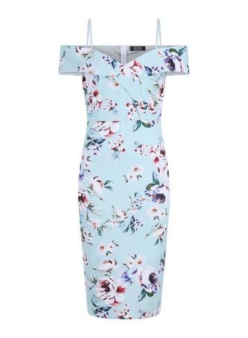 Girls On Film *girls On Film Blue Floral Print Bardot Dress