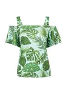 Dorothy Perkins Green Tropical Leaf Print Cold Shoulder Top