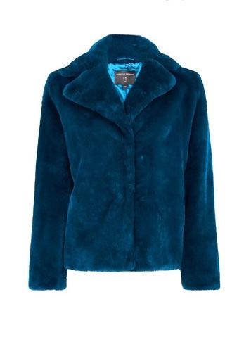 Dorothy Perkins Teal Blue Plush Short Faux Fur Coat