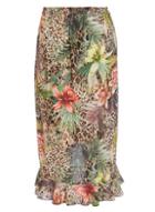*quiz Brown Leopard Floral Print Midi Skirt