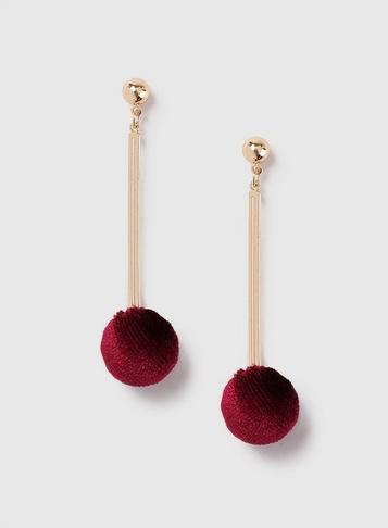 Dorothy Perkins Gold Look And Burgundy Velvet Ball Drop Earrings