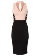 Dorothy Perkins *quiz Nude And Black Lace Panel Choker Dress