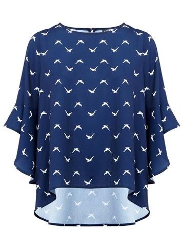 *izabel London Navy Swallow Print Blouse