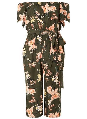 Dorothy Perkins Petite Khaki Floral Print Jumpsuit