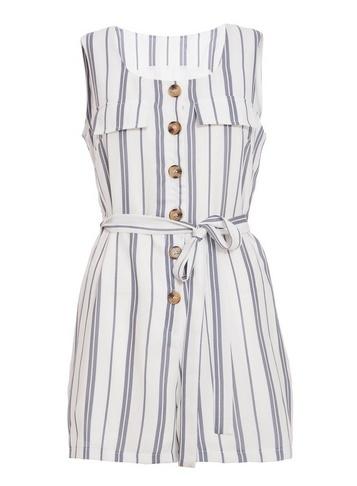 *quiz White Linen Stripe Print Playsuit