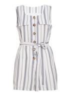 *quiz White Linen Stripe Print Playsuit