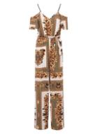 Dorothy Perkins *quiz Multi Colour Khaki Scarf Print Jumpsuit