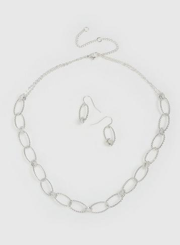 Dorothy Perkins Silver Oval Link Jewellery Set