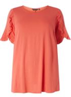 Dorothy Perkins Dp Curve Coral Ruffle Sleeve T-shirt