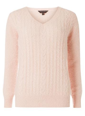 Dorothy Perkins Blush Fluffy V-neck Jumper