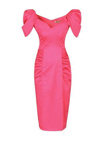 Dorothy Perkins *jolie Moi Cerise Puff Shoulder Pencil Dress