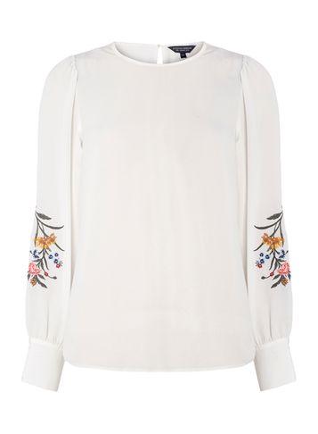 Dorothy Perkins Ivory Embroidered Blouson Top