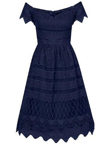 Dorothy Perkins *chi Chi London Navy Crochet Bardot Midi Skater Dress