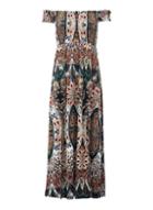 *izabel London Green Peacock Print Bardot Dress