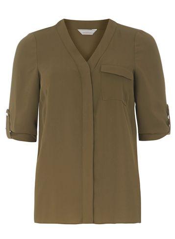 Dorothy Perkins Petite Khaki Roll Sleeve Shirt