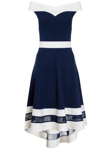 Dorothy Perkins *quiz Navy Sweetheart Neck Bardot Dress