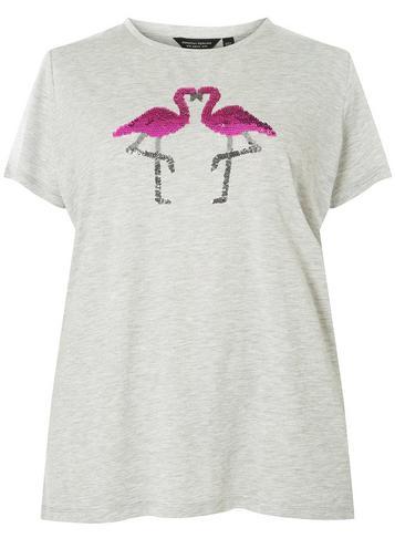 Dorothy Perkins *dp Curve Grey Flamingo Sequin T-shirt