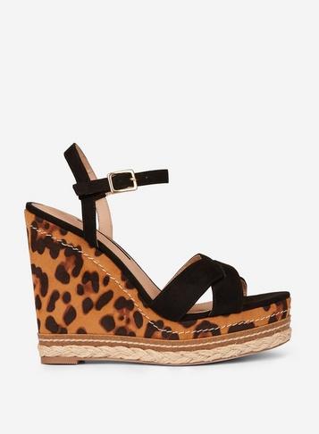 Dorothy Perkins Black Leopard Print 'rosie' Cross Wedges