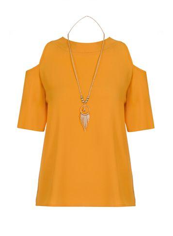 Dorothy Perkins *quiz Yellow Cold Shoulder Necklace Top