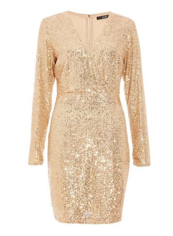 *quiz Gold Sequin Wrap Front Mini Dress