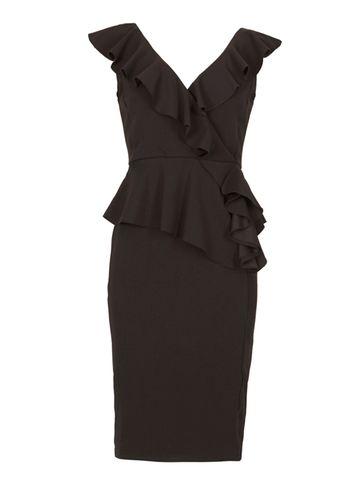 Dorothy Perkins *feverfish Black Peplum Frill Bodycon Dress