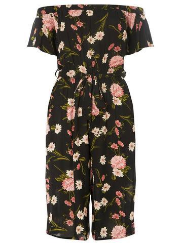 Dorothy Perkins Petite Black Floral Print Playsuit