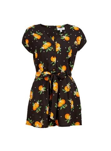 Dorothy Perkins Petite Black Orange Print Playsuit