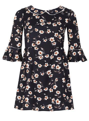 Dorothy Perkins *izabel London Navy 3/4 Sleeve Floral Print Skater Dress