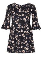 Dorothy Perkins *izabel London Navy 3/4 Sleeve Floral Print Skater Dress