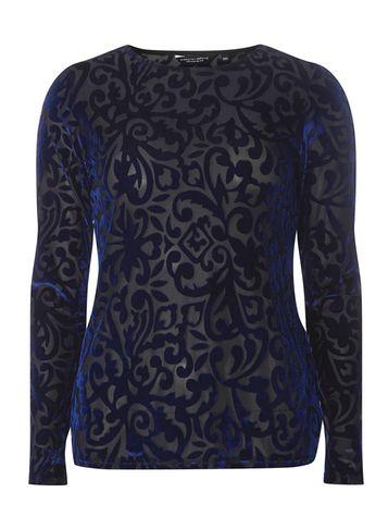 Dorothy Perkins Blue Devore Long Sleeve Top