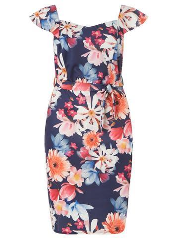 Dorothy Perkins Dp Curve Tropical Print Scuba Bodycon Dress