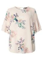 Dorothy Perkins Dp Curve Blush Oriental Floral Ruffle Sleeve Top