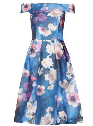 Dorothy Perkins *izabel London Multi Blue Bardot Skater Dress