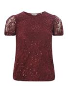 Dorothy Perkins Petite Burgundy Sequin Lace T-shirt