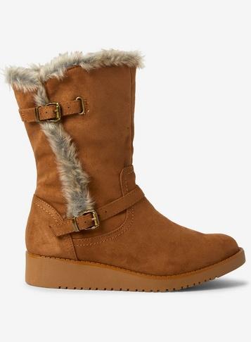 Dorothy Perkins Wide Fit Tan Tame Biker Boots