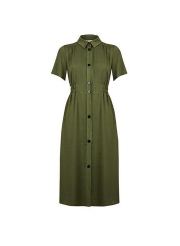 Dorothy Perkins Petite Khaki Midi Shirt Dress With Waist Shirring