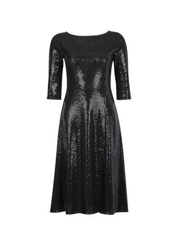 Lola Skye Petite Black Sequin Midi Skater Dress