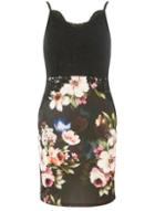 Dorothy Perkins Black Lace Top Floral Skirt Bodycon Dress