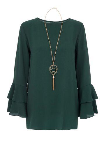 Dorothy Perkins *quiz Green Double Frill Sleeve Top