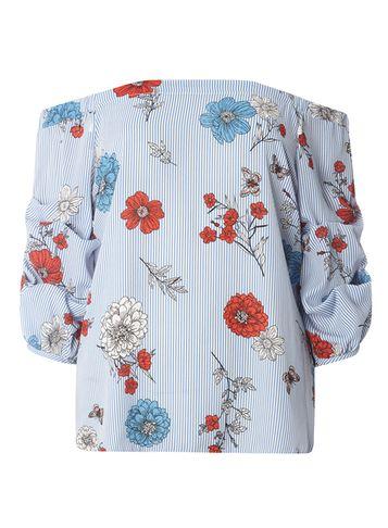 Dorothy Perkins Blue Stripe Floral Bardot Top