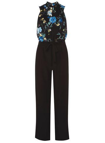 Dorothy Perkins Black Floral Print Twist Neck Jumpsuit