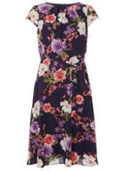 Dorothy Perkins *billie & Blossom Navy Floral Print Pleated Neck Skater Dress
