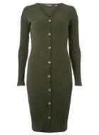 Dorothy Perkins *tall Khaki Rib Button Bodycon Dress